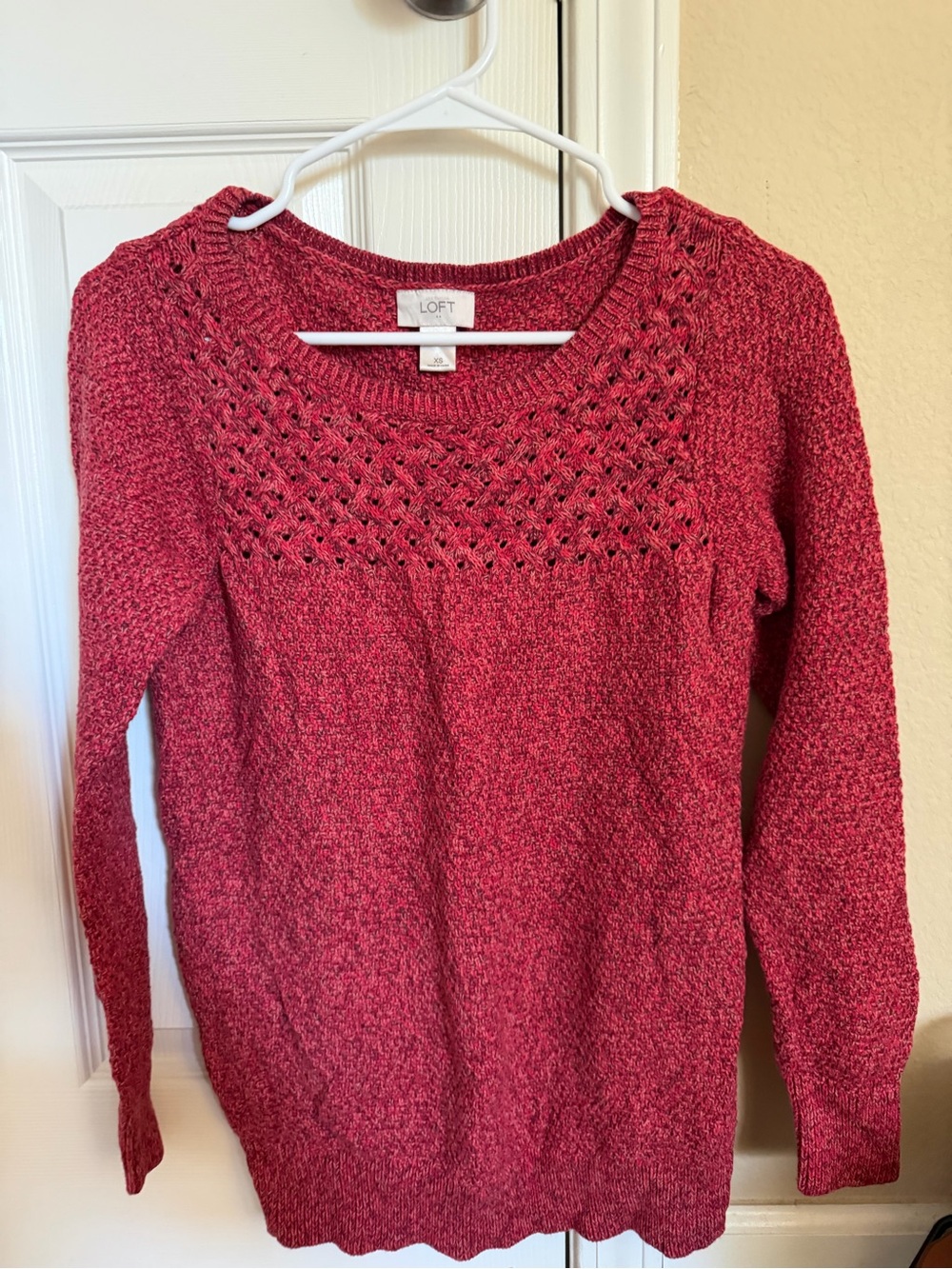 LOFT Women's Rose-Red Knit Scoop Yoke Sweater